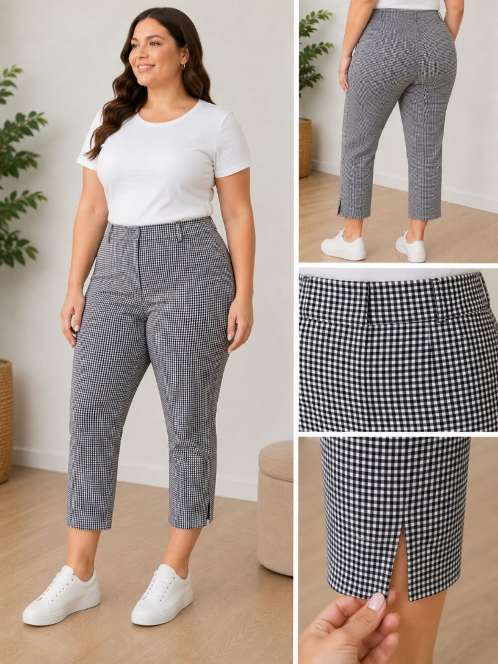Lane Bryant Black White Gingham Slim Straight Leg Capri Pants Sz 24